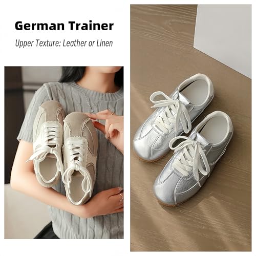 Women's German Trainer Sneakers - Retro Minimalist Leather/Linen Upper Non - Slip Flat Sole, Casual Tennis Shoes3