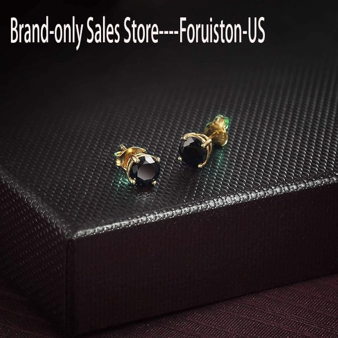 925 Sterling Silver Black Stud Earrings for Women and Men, Solitaire Cubic Zirconia Round & Princess Cut Heart-Shaped, 6mm3