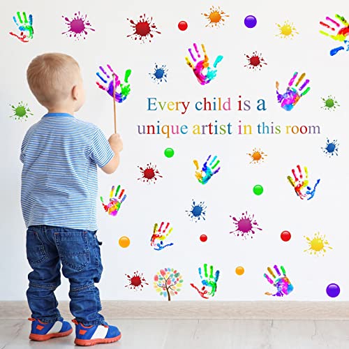 Colorful Inspirational Quotes Wall Decals Vinyl Paint Splatter Handprint Wall Stickers Motivational Sticker Positive Saying Wall Decals For Nursery Classroom School Kids Bedroom Playroom Wall Decor #TOP2