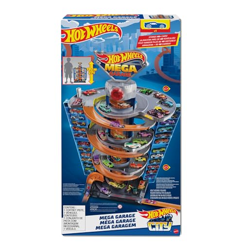 Hot Wheels GTT95 - City Power-Parkgarage Spielset mit Aufzug für 60+ Fahrzeuge mit 1 Hot Wheels Fahrzeug im Maßstab 1:64 Spielzeug Autorennbahn für Kinder ab 4 Jahren