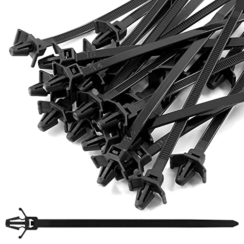 Piutouyar 50 Pcs Black Nylon Push Mount Cable Zip Tie,120mm / 4.7Inch Arrow Push Mount Cable Ties, Multi-Purpose Self-locking Wire Wrap Strap
