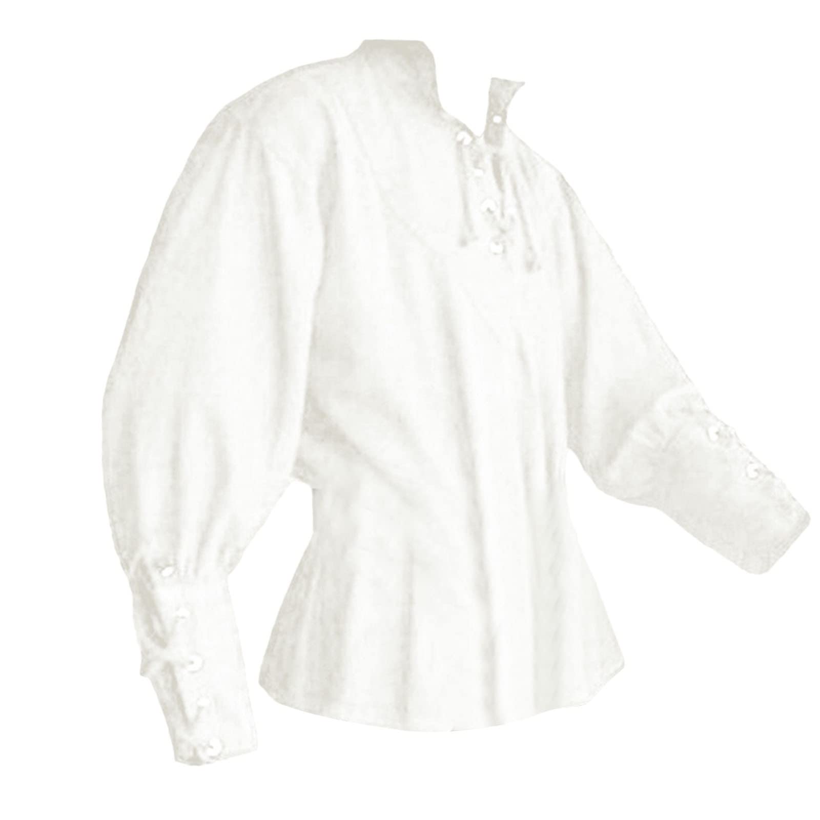 Camisa medieval para hombre vintage, camiseta de manga larga para hombre, cuello Mao con cordones, informal, color liso, corte holgado, elegante, blusa renacentista gótica Steampunk Cosplay para