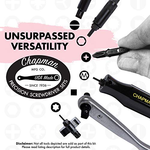Chapman Mfg 7331 All-Purpose Standard Screwdriver Set - Includes Phillips, Sae Allen Hex & Slotted/Flathead Bits - Complete Set Offers 24 Usa Made Insert Bits + Mini Ratchet Hand Tool (Pink Case) #TOP5