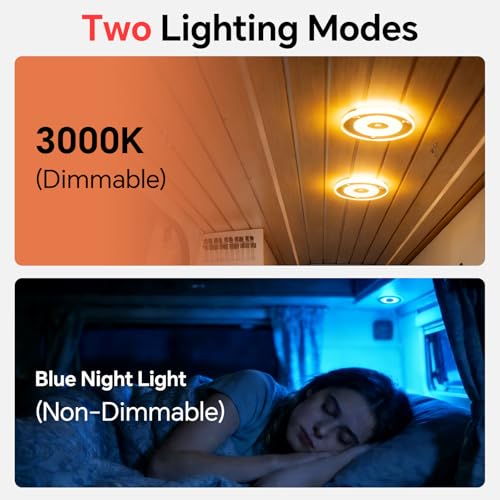 Obeaming 12V LED Deckenleuchte Wohnmobil, Dimmbar Panel Leuchte 120mm 4,5W 400LM Zwei Farbe (Warm Weiß/Blau) mit Touch Schalter Rund Aufbauleuchte für Boot Yacht Innenbeleuchtung, 2 Stück 3000K