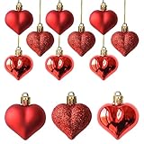San Valentino Cuore Palline Ornamenti, 12 Pezzi Cuori da Appendere, Ornamenti a Forma di Cuore, Albero di Natale Palline a Forma di Cuore per San Valentino, Matrimonio, Natale, Anniversario