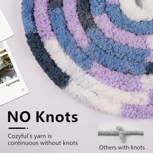 Image of Cozyful Chunky Yarn for Hand Knitting - #10 Chunky Chenille Blanket Yarn, Jumbo Big Thick Chunky Yarns for Crocheting, Tie Dye Bulky Knit Yarns, 8 Skein (20 yds 8 oz Each Skein), Multi Blue&Purple