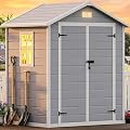 DWVO 6x4.4 FT Resin Storage Shed with Reinforced Floor, Outdoor Storage Shed with Lockable Door, Window and Vents, Waterproof Plastic Tool Storage for Garden, Backyard, Patio, Lawn