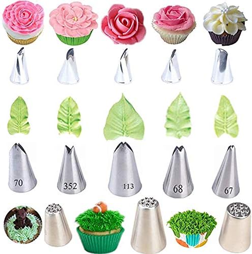 Cake Decorating Set,Stainless Steel Cake Piping Icing Nozzles Tips Kit,Including Leaf Icing Nozzle,Grass Piping Tip,Flower Piping Tip