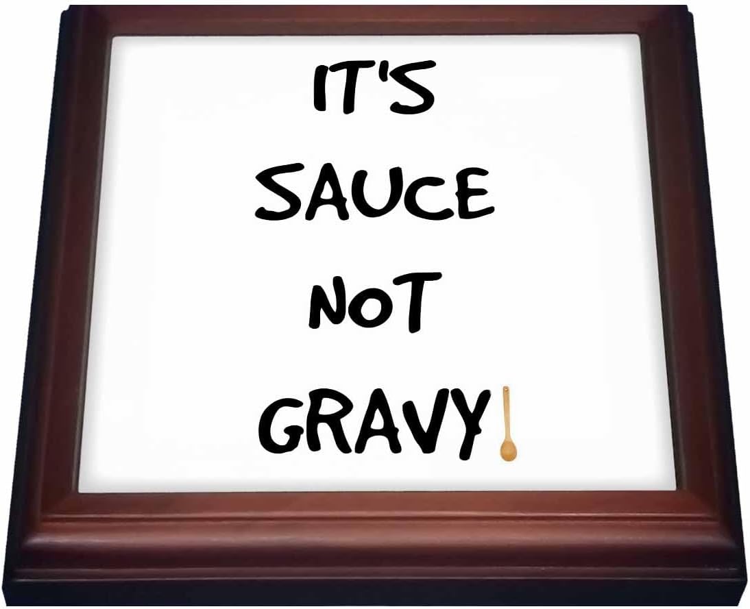 3dRose Its Sauce Not Gravy Black Lettering with a Picture of a Wooden Spoon Trivet with Ceramic Tile, 8 by 8", Brown