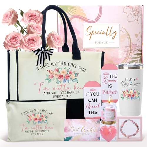 Retirement Gifts for Women, 2025, Happy Retirement Gifts for Coworker Teacher Nurse Boss Friends Mom Grandma Retirees Cool Funny Female Retired Gift Baskets with Canvas Tote Bag Tumbler Socks