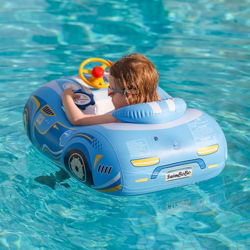 Swimbobo Toddler Pool Float with Seat Boat Inflatable Ride-on Car for Kids Outdoor Toys(Blue Sport Car)