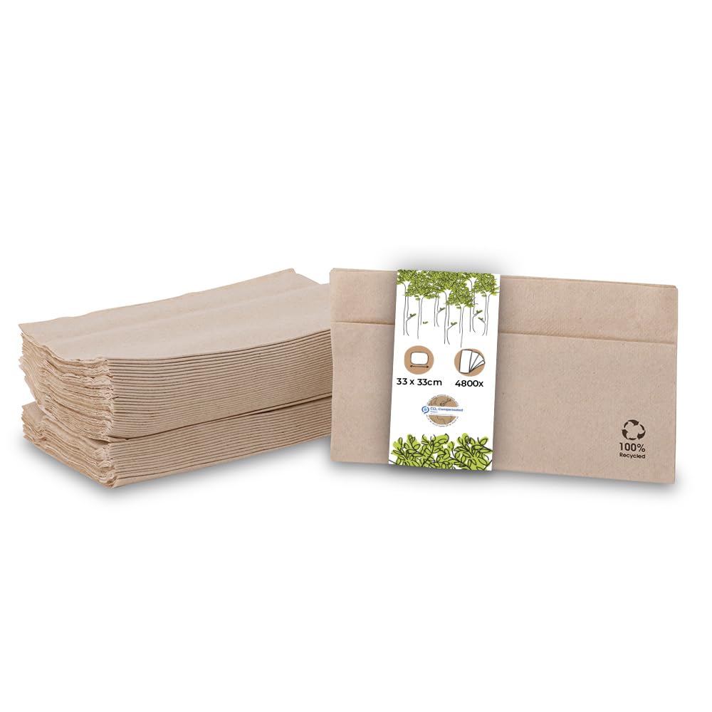 BIOZOYG servilletas de papel reciclado 33x33 cm sin blanquear I servilletas marrón 1 capa I servilletas para gastronomía 1/8 pliegue I servilletas para pizza I servilletas de fiestas 4800 unidades