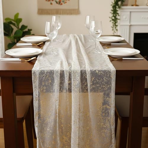 Tischläufer Gold, Goldene Deko Tischdecke 70x300 cm, Tüll...