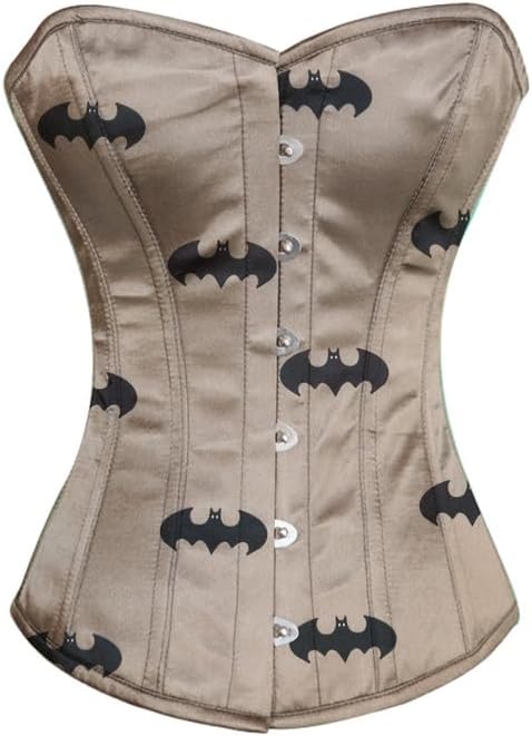 Women’s Bats Printed On Rusted Satin Gothic Costume Overbust Corset Bustier Steel Boned Top