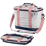CleverMade Collapsible Insulated Cooler Bag – 30 Can Leakproof Soft Cooler for Beach, Travel, Car – Shoulder Strap, Bottle Opener – Rose Gold