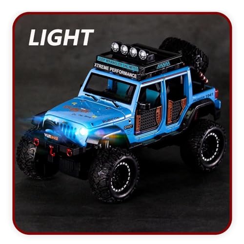 Image of SPITEN Jeep Wrangler Rubicon Alloy Pickup 1:24 Scale Model Car Exclusive Alloy Metal Car Die-cast Car Scale Model Pullback Toy car with Sound & Light Music Best Gifts Toys Kids【Colors as Per Stock】