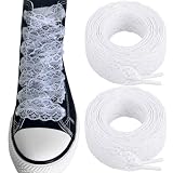 RSAJHTRY Flat Lace Shoelaces, 30mm Wide White Lace Shoe Laces for Womens Sneakers 23.6Inch (2 Pairs)