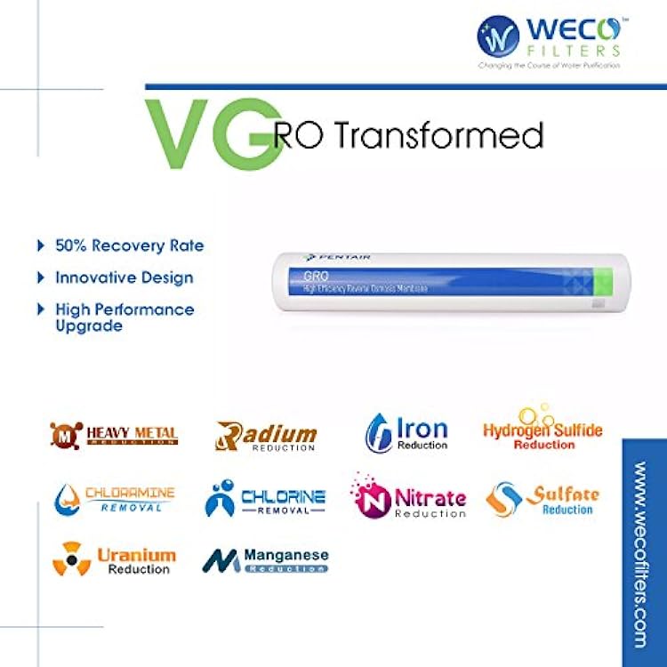 WECO VGRO Under Sink High Efficiency 36 Gallons Per Day Reverse Osmosis Drinking Water Filtration System with Installation Kit (VGRO-36)