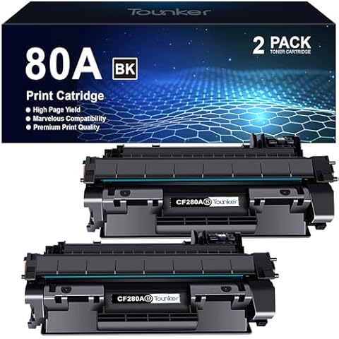 Tounker 80A Toner Cartridge Black Replacement for HP 80A CF280A 80X CF280X for HP Laserjet Pro 400 M401A M401D M401N M401DNE M401DW M401DN M401 MFP M425DN M425DW Printer (2 Pack) Cover