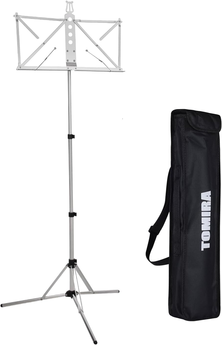 Music Stand, Portable & Lightweight, Aluminum Alloy, Gear-Type Locking Mechanism, Foldable, Music Stand, Universal Size, For Adults & Kids, Music Stand with Softpack (Silver)