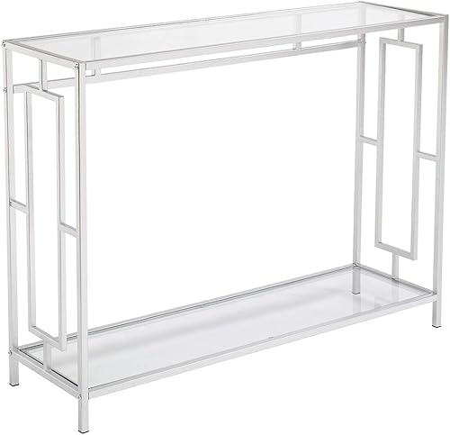 Miniatura 4 de Mesa de sofá estrecha de 2 niveles, mesa de entrada moderna, mesa auxiliar de consola de vidrio, diseño circular detrás de la mesa del sofá, mesa