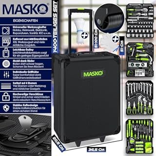 MASKOCassetta degli attrezzi 1400 pezzi riempita | Set di attrezzi in valigetta di alluminio | Cassetta portatile per casa, hobby, auto