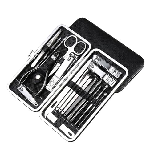 19Pcs Stainless Steel Professional Grooming Kits Nail Care Tools with Luxurious Travel Case,Personal Set(Black)