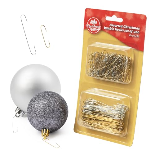 Christmas Village Assorted Bauble Hooks Set - Silver Hanging Decoration Ornament Hangers for Xmas Tree, Small & Mini Hangers for Holiday DIY Décor