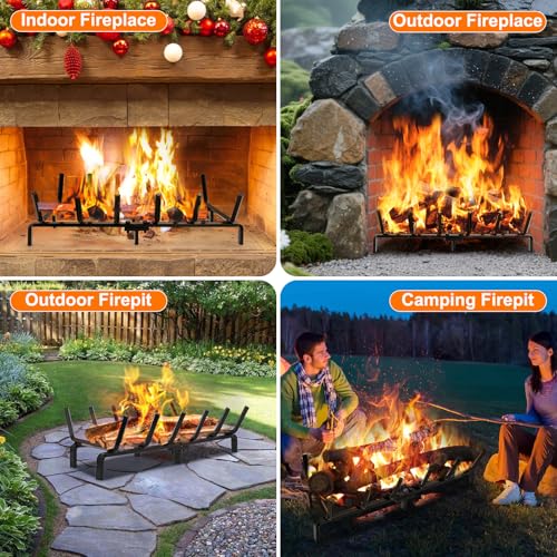 FEED GARDEN Fireplace Grate 24 inch Heavy Duty Fireplace Log Holder, 1/2\" Solid Steel Bar Fire Pit Grate for Indoor Outdoor, Wood Stove Fireplace Accessories Wrought Iron Firewood Burning Rack - Thumbnail 7
