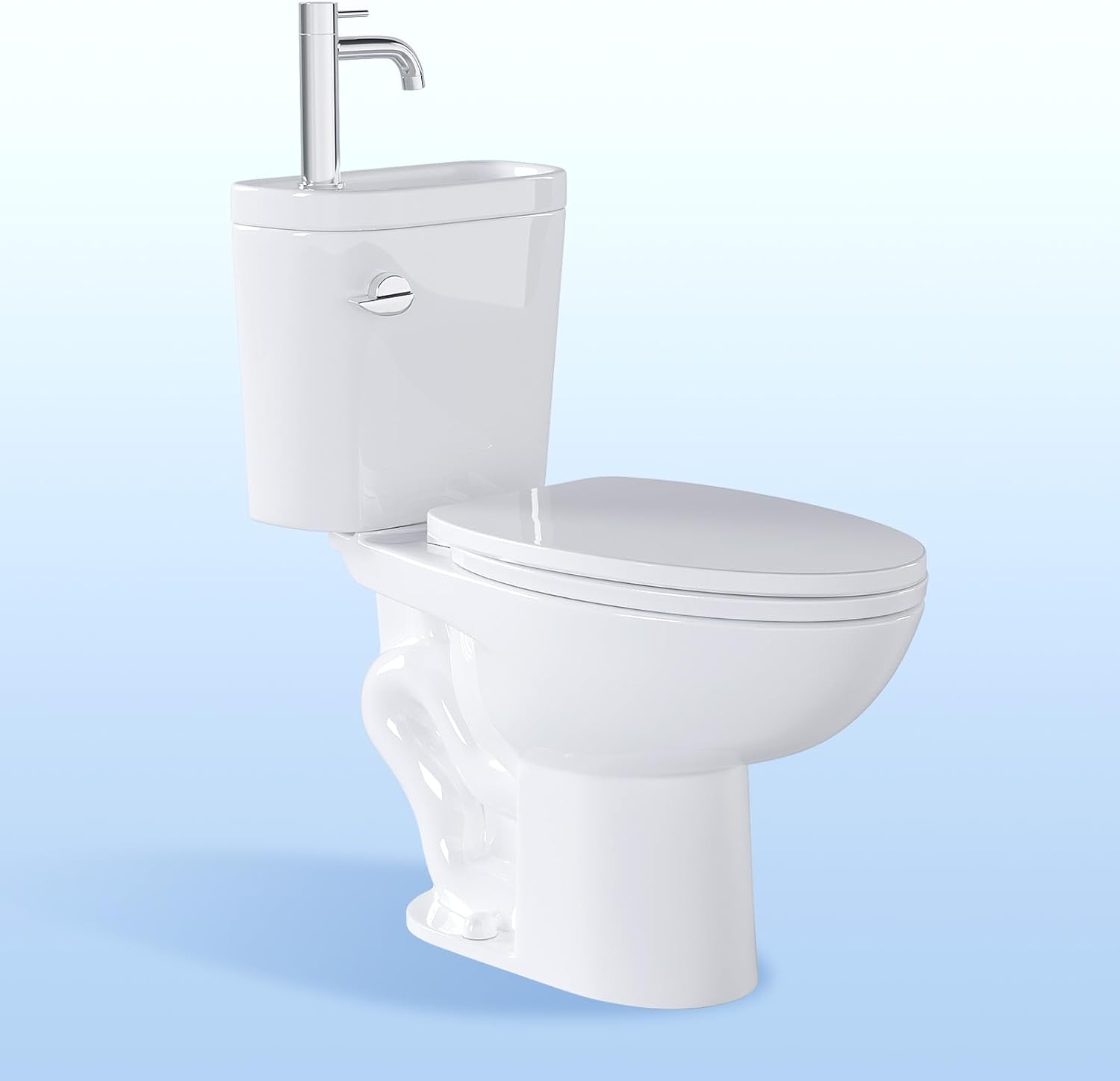 Simple Project Modern Elongated Toilet with Sink, 3-IN-1 Faucet Toilets with 12 Inch Rough IN & 1.28 GPF Single Flush, 17 Inch Tall Toilet Sink Combo for Small Bathrooms (Include Faucet)