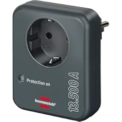 Brennenstuhl adaptador de enchufe con protección contra sobretensiones hasta 13.500A (protector de sobretensión, adaptador para toma de tierra, enchufe de protección antirayos) antracita