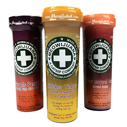 Meowijuana | Organic | Dried Premium Ground Catnip | High Potency Cat Treats | Perfect for Cat Toys | Grown in The USA | Feline & Cat Lover Approved (Bundle Pack 2, 3 Pack)