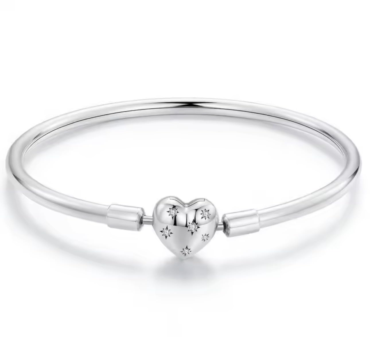 Brazalete con dije de corazón de amor Pulsera brillante de 17 cm Plata de ley 925 genuina Compatible con dijes de