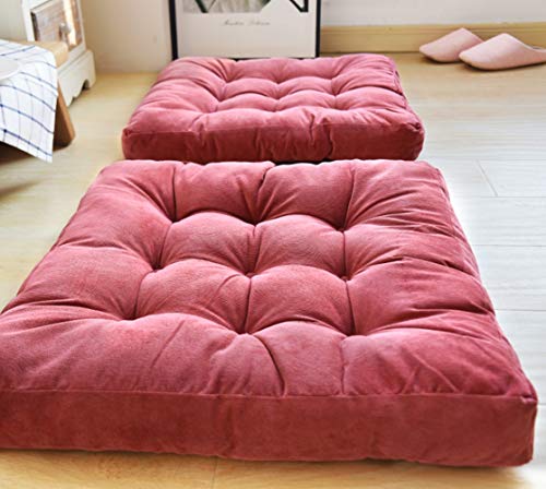 Higogogo Solid Square Seat Cushion, Tufted Thicken Pillow Seat Corduroy Chair Pad Tatami Floor Cushion For Yoga Meditation Living Room Balcony Office Outdoor, Watermelon Red, 22X22 Inch #TOP2
