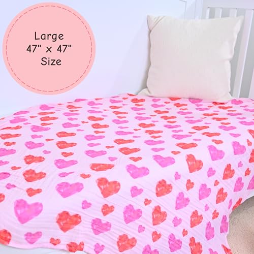 Image of LollyBanks Muslin Swaddle Blankets, 100% Cotton Baby Blankets for Girls, Soft and Lightweight 47 x 47 Inches Newborn Swaddle, Gentle Infant Blankets, Nursery Essentials (Gemstone Heart Print)