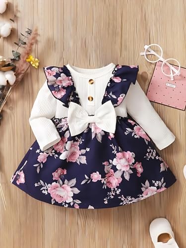 Image of Buy & Try by Dharmikaay Girl's Lycra Floral Printed Frock Dress for Girls Short Frock Baby Princess Western Dresses| Stylish Fancy Kids Clothing for New Year, Fashion.