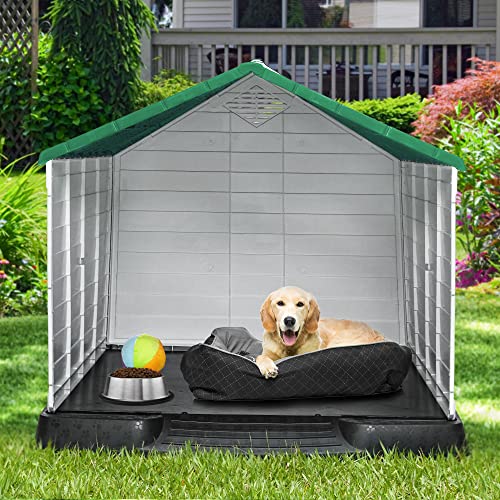 Yitahome 41 Large Plastic Dog House Outdoor Indoor Doghouse Puppy Shelter Water Resistant Easy Assembly Sturdy Dog Kennel with Air Vents and Elevated Floor 41l38w39h Green  Cucciolini Doodles Yitahome 41 large plastic dog house outdoor indoor doghouse puppy shelter water resistant easy assembly sturdy dog kennel with air vents and elevated floor 41l38w39h green   cucciolini doodles