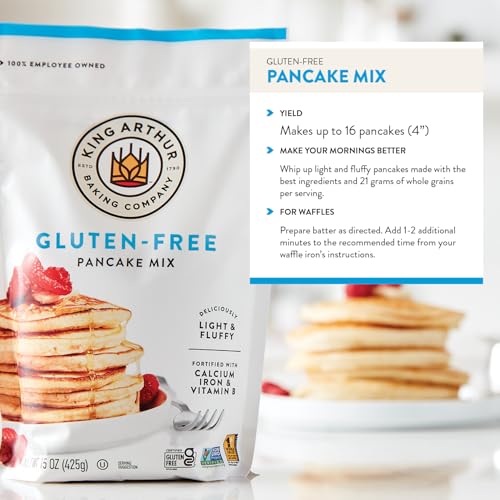 Image of King Arthur Gluten Free Classic Pancake Mix: Fluffy, Delicious Breakfast Delight - Non-GMO, Kosher Certified, 15 oz (Pack of 6) - Makes Perfect Pancakes and Waffles with 21g Whole Grains per Serving