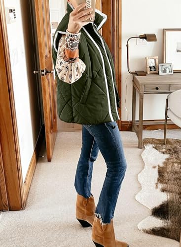 SHEWIN Puffer Vest Causal Sleeveless Quilted Jackets Zip Up Outerwear Vests Womens Fall Fashion 20244