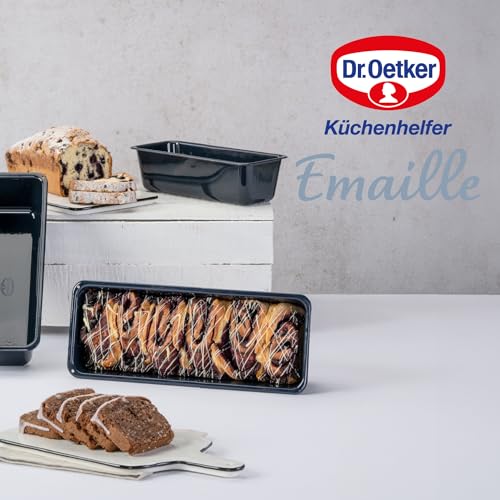 Dr. Oetker Kastenform 30 cm Back-Liebe Emaille – Schnitt- & kratzfeste Backform mit Emaille Beschichtung – 30er Kasten Brotbackform in Dunkelblau
