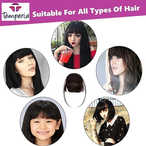 Image of Temperia Front Fake Bangs Hair Extensions For Women - clip on Side curtain bangs fringes hair extensions - Cute Hair Accessories for Women & Girls - Natural Brown - (Pack of 1)