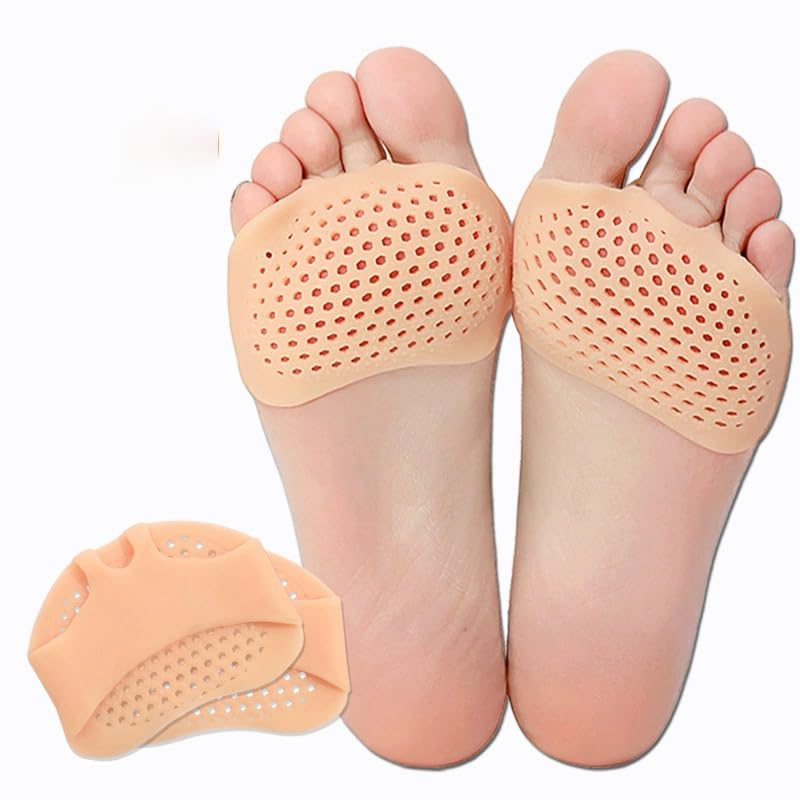 Metatarsal Foot Pads for Pain Relief - 4 Pack Soft Gel Ball of Foot Cushions, Breathable Reusable Forefoot Supports for Women & Men - Comfortable Shoe Inserts to Relieve Foot Discomfort, Skin-Tone