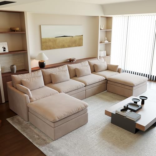 Image of WJShome Modular Sectional Sofa, Deep Seat U-Shaped Cloud Couch with Water-Resistant & Stain-Resistant Fabric, Removable Washable Covers,Modern Sleeper Sofa for Living Room, Apartment, Khaki