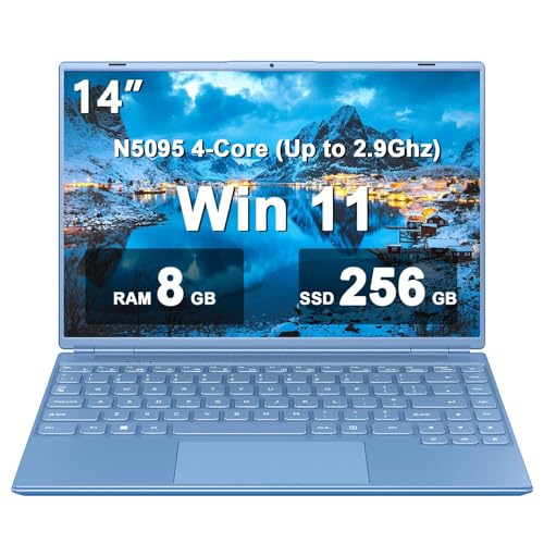 NOTODD Ordenador Portátil Win 11 Pro Celeron N5095 PC Portátil 14 Pulgadas (8GB LPDDR4 RAM 256GB SSD Laptop), Portatiles Convertible 180°, 5G WiFi, 1920 * 1200, Protege el Teclado Español - Blue
