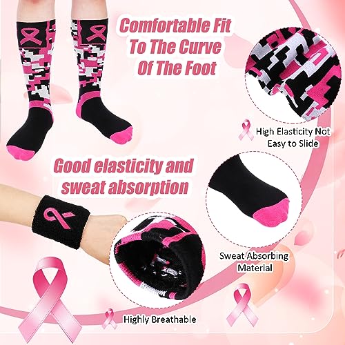 Ramede Breast Cancer Awareness Socks and Wristbands Youth Pink Ribbon Cheer Football Accessories Bulk3