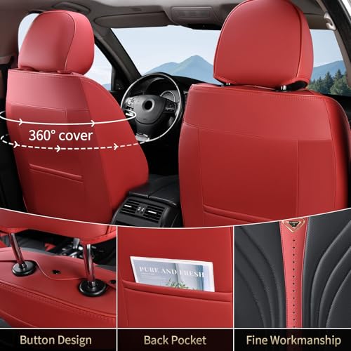 Seat Covers, Car Seat Covers Front Seats, Luxury Leather Seat Covers for Cars, Breathable and Waterproof Car Seat Protector 2 Seat, Automotive Seat Covers Fit for Most Cars Trucks SUV-Red&Black by FLORICH - Used condition - Image 2
