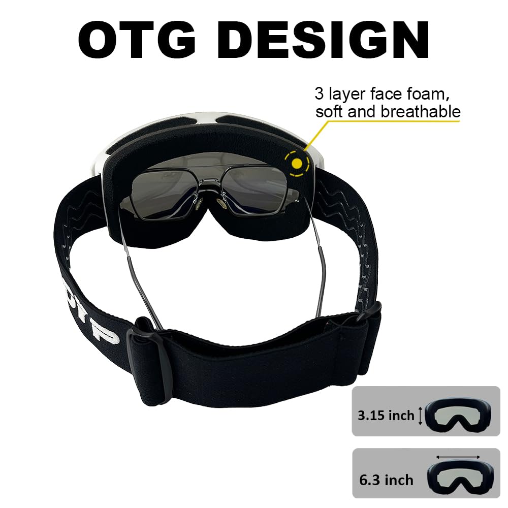 OTG Gogle narciarskie, podwójne soczewki, gogle narciarskie, snowboardowe, przeciwmgielne, ochrona przed promieniowaniem UV, dla mężczyzn i kobiet, kompatybilne z kaskiem