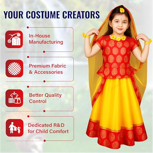 Image of Sarvda Shree Krishna Dress for Baby Boy & Radha Dress for Girls | Janamashtami Dress | Fancy Dress Costume with Accessories Dhoti, Dupatta, Mukut Flute Complete set, Ethnic wear