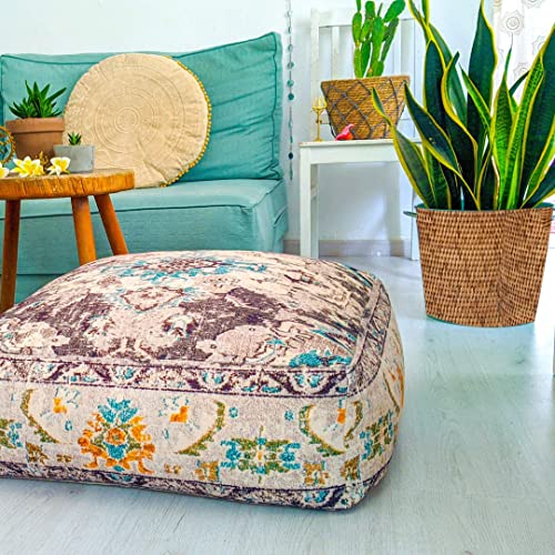 Mandala Life Art Bohemian Yoga Decor Floor Cushion Cover - 24X8 Inches - Square Meditation Carpet Pillow Case - Printed Cotton Rug Pouf #TOP9