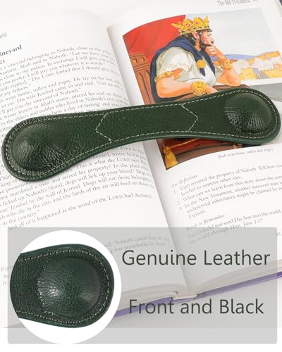 Image of Weighted Bookmark - Leather Book Page Weight Book Weights Holder for Hands-Free Reading Paper Weights for Cookbooks Crafts Music Books (01Green)